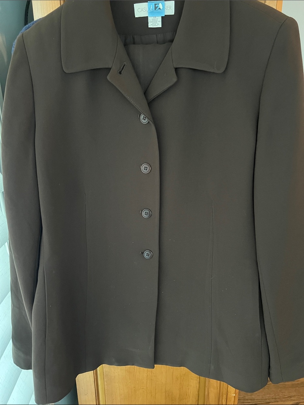 Casual Corner Women’s Dark Brown Suit Jacket with matching Slacks.